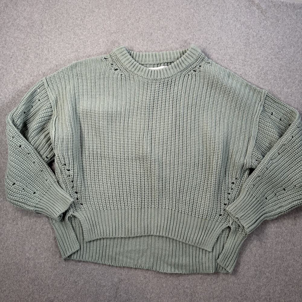 Altar'd State Women's Medium Sage Green Chunky Knit Sweater Cut Out High Low